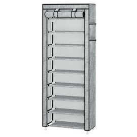 Calmootey 9 Tier Shoe Rack Organizer,Portable Shoe Shelf with Nonwoven Fabric Cover for Closet Hallway,Bedroom,Entryway, Ash Grey