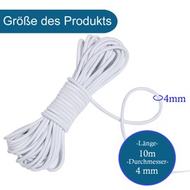 BYZANDQI Rubber Rope Expander Rope 4 mm 10 m White - Tarpaulin Rope Tension Rope Rubber Line for Trailer Tarpaulin Tents Net Banner (White, 4 mm x 10 m)