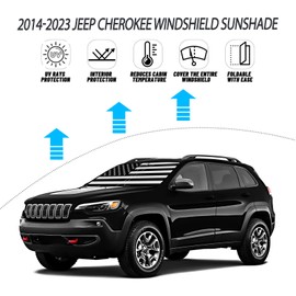 D-Lumina Windshield Sun Shade for 2014-2023 Jee'p Cherokee Accessories (Not for Grand Cherokee), Front Window Sunshade American Flag Sun Visor Protector Block UV Rays, Foldable 2 Layers 210T Material
