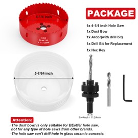 BEoffer 4-1/4 Inch/ 108mm Hole Saw with Dust Bowl Mess Free for Recessed Lights Can Lights Corn Hole Boards, 4.25" Hole Saw with Arbor in Bi-Metal Hole Cutter for Wood, Plastic Board, Ceiling, Drywall