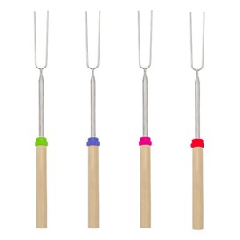 Marshmallow Toasting Forks 4 Pack, Extendable Stainless Steel & Wooden Handle - Retractable Smores Sticks for Garden Bonfire, Camping & BBQ, Hot Dog Roasting Sticks Kit