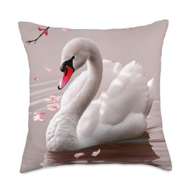 Swan Bird Lovers Cherry Blossom Swan Throw Pillow