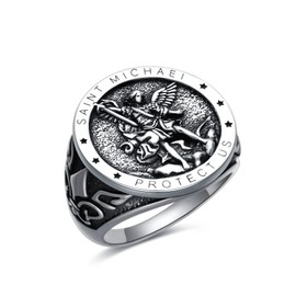 Seiyang St Michael Ring for Men Sterling Silver Saint Michael Ring San Miguel The Great Protector Archangel Figurine Ring Protection Jewelry Fathers Husband Friend Gift (9)