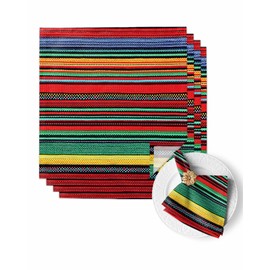Abstract Mexico Colored Stripes Cloth Napkins Set of 4,Washable Soft Dinner Napkins Classic Ethnic Geometric Line Reuseable Table Napkin for Wedding Parties Holiday Events