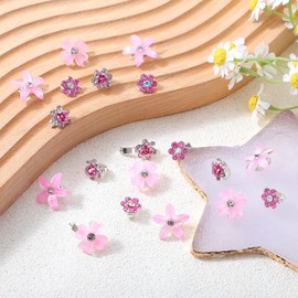 Tyqour 20Pcs Mini Flower Hair Clips Cute Rhinestone Flower Hair Pins Pink Hair Clips Small Decorative Hair Clips Wedding Hair Barrettes Flower Hair Accessories for Girls Women