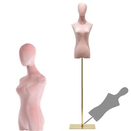 Female Dress Form, Pink Velvet Mannequin Body with Metal Stand, Detachable Dress Form for Retail Clothing Shops, Trade Shows, Online Boutiques, Craft Shows, Jewelry Display, Height Adjustable