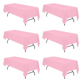 BRILLMAX 6 Pack Pink Tablecloths for 8 Foot Rectangle Tables 60 x 126 Inch - 8ft Rectangular Bulk Linen Polyester Fabric Washable Cloth Cover for Wedding Reception Banquet Birthday Party