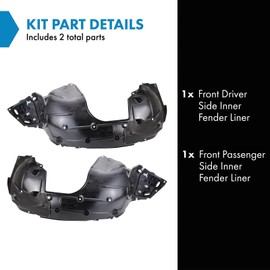 TRQ TRQ Front Inner Fender Liner Set Compatible with 2016-2018 Honda Civic HO1248161 HO1249161