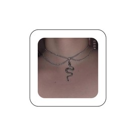 Andelaisi Boho Layered Snake Choker Necklace Retro Serpent Pendant Necklace Chain Silver Snake Drop Chain Necklace Punk Stereoscopic Snake Necklaces Jewelry for Women