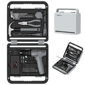 WEIKEISA Tool Set：Home Repair Tool Kit with 12V cordless drill, basic hand tools and plastic tool box, Perfect for Homeowner, Diyer, Handyman