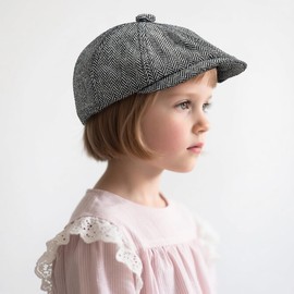 MCWTH Vintage Newsboy Caps for Toddler Boys, Tweed Flat Pageboy Beret Hats Kids 2-8 Years Old Black 4Years-8Years