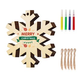 Pack of 36 Snowflakes Wooden Pendants Crafts Christmas Children with Jute Rope & Marker, DIY Christmas Decoration Wood for Painting, Christmas Tree Decoration, Craft Set, Christmas Crafts, Children's