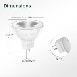 Linkind MR16 LED Warm White 12 Volt, 5 W Replaces 50 Watt, 2700 K Warm White GU5.3 LED Bulb, 520 Lm, 12 V LED Spot with 36° Beam Angle, MR16 LED Bulb GU5.3, Not Dimmable, Pack of 10