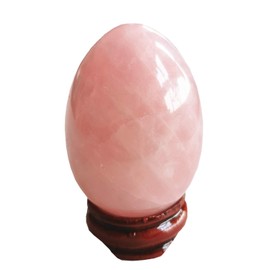 Manekieko Natural Rose Quartz Egg Shaped Meditation Chakra and Home Decoration for Balancing Gemstones and Crystal Figures, 5 x 3.5 cm Reiki Healer and Yoga Practitioner with Wooden Stand
