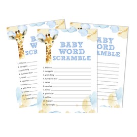 Inkdotpot Set Of 50 Baby Shower Word Scramble Game Cards Giraffe Jungle Animals Party Supplies Fun Baby Shower Game Favors