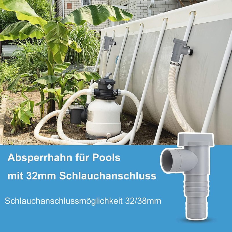 Maintenance tap, 2 pieces shut-off valve for pools with 32