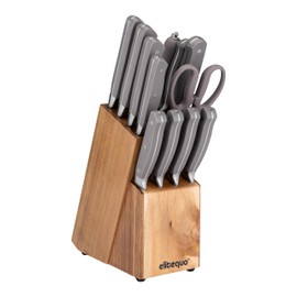 elitequo 13 pieces Kitchen Knife Block Set with Sharpener,Dishwasher Safe,German Stainless Steel Ultra Sharp Blade Ergonomic Handle,Knife Set with Block