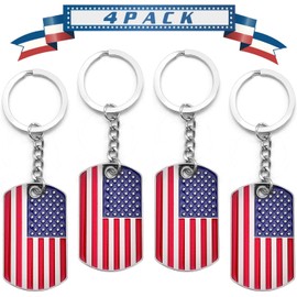 Juego de 4 llaveros oficiales de la bandera americana, llavero de bandera patriótica de Estados Unidos, llavero de metal con acabado suave, recuerdo guardabosques para hombre