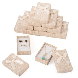 Cheriswelry 12Pcs Gift Wrap Boxes for Christmas 3.27"x2.09" Rectangle Jewelry Case Necklace Ring Earring Box for Wedding Birthday Valentines Engagement (Antique White)