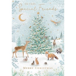 Noel Tatt Special Friends Christmas Card, Single - Christmas Cards 2024 with Snowy Woodland Animals Scene and Special Finishes - Eco-Friendly Xmas Cards with Envelope