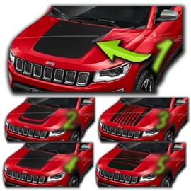 BENINI DESIGN STUDIO - Black or Matte Black Hood Blackout Stripes Decal Graphics Racing Stripes Vinyl Stickers Compatible with Jeep Compass 2014-2023 (Style 1, Matte Black)