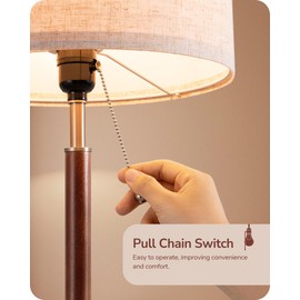 EDISHINE Mid Century Table Lamp Set of 2, Pull Chain Switch Bedside Lamp, Linen Shade, Solid Wood Pole & Brushed Nickel Metal Base, Modern Nightstand Lamp for Bedroom, Living Room, Office, E26 Base