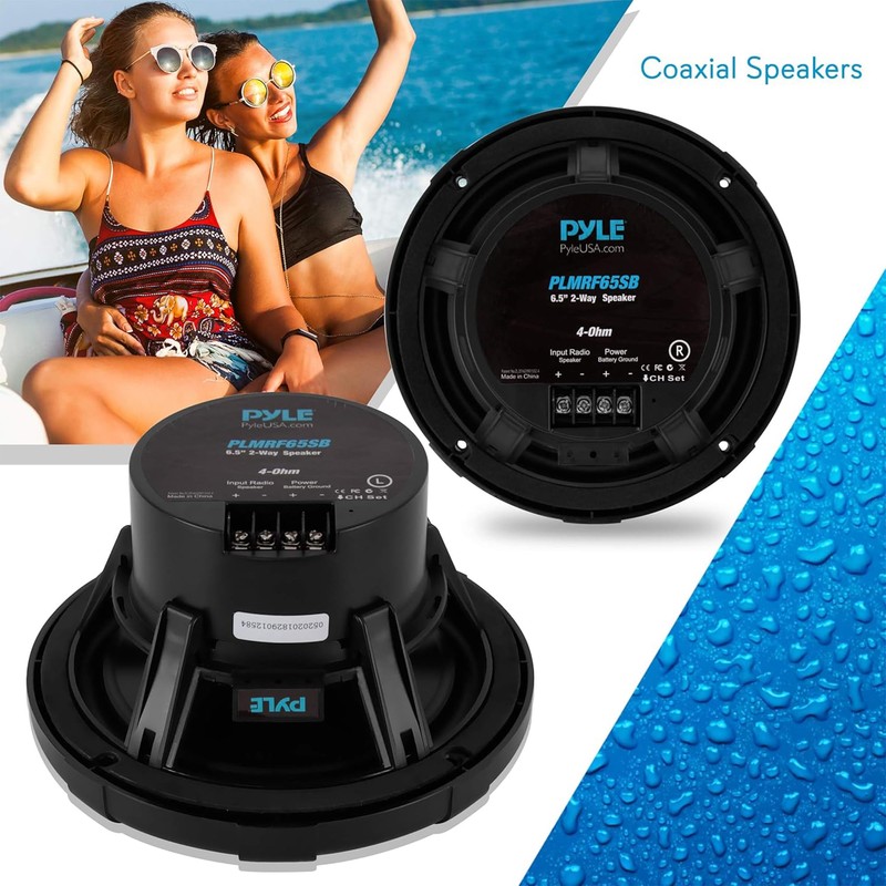 Pyle Dual 6.5’’ Water-Resistant Marine Speakers with Wireless RF Streaming