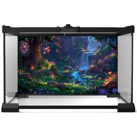 Waterfall Jungle Aquarium Background Fantasy Magic Forest Landscape Rainforest Style Terrarium Backdrop Tropical Flowers Mushrooms Stream Fish Tank Background Wallpaper Poster Decors Vinyl 24x12in