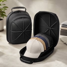 6-Cap Baseball Hat Travel Case with Hard EVA Shell, Portable Cap Storage Carrier Bag with Adjustable Shoulder Strap and Handle for Snapbacks, Fitted Hats, Trucker Caps and Travel Organization