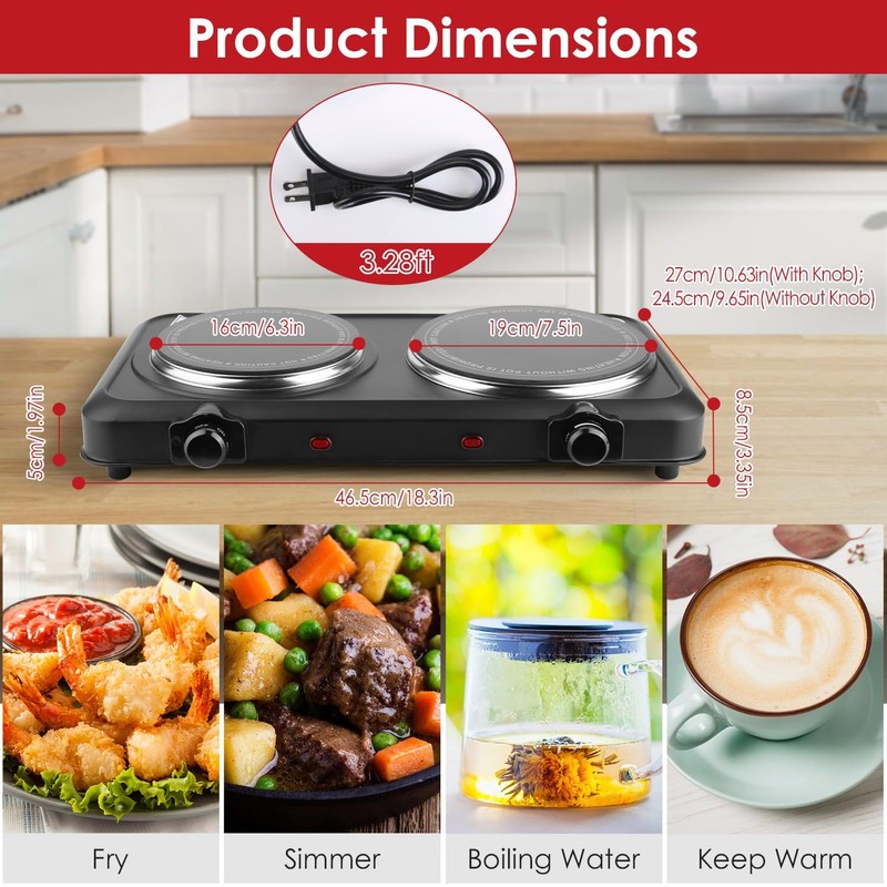 Wilytyres Electric Hot Plate, 2000W Infrared 2 Burner, Portable Dual