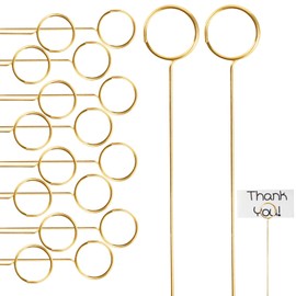 40Pcs Floral Card Holder Round Shape Card Holders Wire Clip Picture Holders Note Photo Picture Memo Clamp Table Cards Clamp Floral Picks Clips for Wedding Flower DIY Craft (Gold)