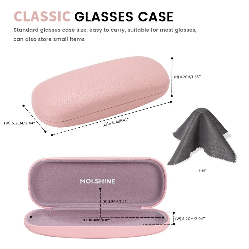 MOLSHIEN Hard Shell Leather Glasses Case, Portable Glasses Bag for