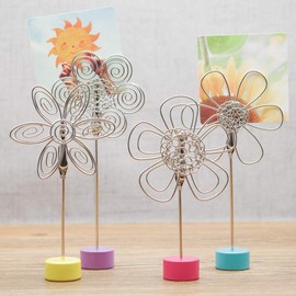 4 pcs Cute Flower Table Card Memo Holder Stand, Photo Clips Holder Desk Stand for Memo Paper Note Monmory Photo Christmas Wedding Number Card Display with Colorful Metal Base