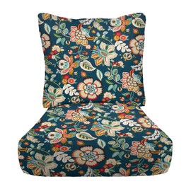 RSH DECOR: Deep Seating Chair Cushion with Pillow Back | 23” x 24” Seat | All-Weather Spun Fabric | Outdoor Cushion Set for Patio Furniture | Telfair Peacock Blue