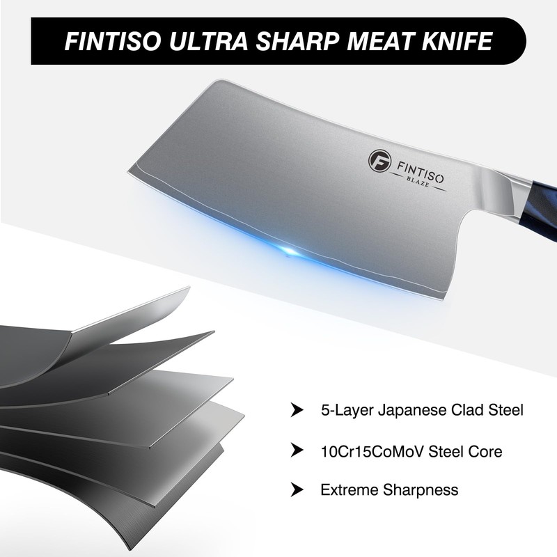 FINTISO Cleaver Knife 7 In, Kitchen Butcher Knife with G10