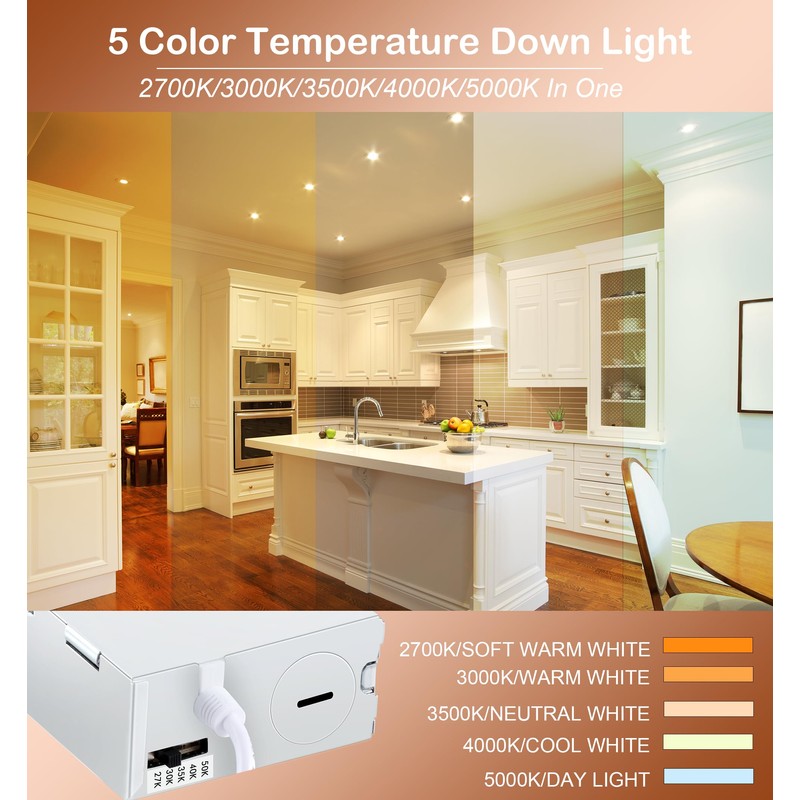CLOUDY BAY [6 Pack] 3 Inch 5CCT LED Recessed Down