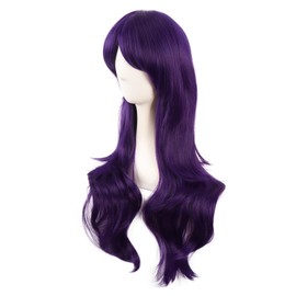 MapofBeauty 28 Inches / 70 cm Long Curly Side Racket Hair Tips Costume Cosplay Wig (Dark Purple)