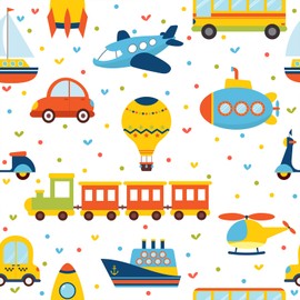 VaryFloral Cartoon Transports Wallpaper Childish Car Train Airplane Ship Wallpaper for Kids Boys Bedroom Nursery Removable Peel and Stick Decorative Vehicles Contact Paper for Cabinet Drawers 12"x118"