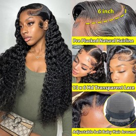 ACIWP Deep Wave Lace Front Wigs Human Hair 13x6 HD Lace Front Wigs Human Hair Deep Curly Human Hair Wig lace Frontal Wigs for Black Women Pre Plucked with Baby Hair Natural Color 28 Inch
