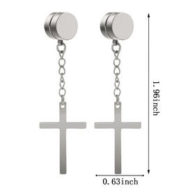NEWITIN 1 Pair Magnetic Stud Earrings for Men Stainless Steel Magnetic Earrings Men Clip on Earrings Non Piercing Hoop Dangle Cross Earrings for Men Women, 6 MM, Stainless Steel, No Gemstone