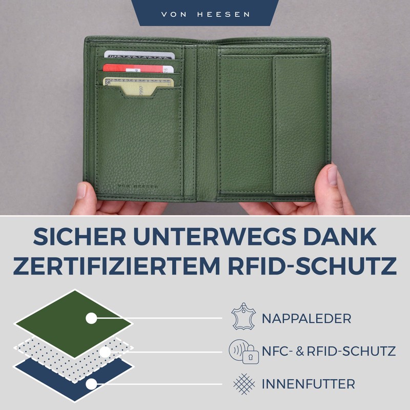 VON HEESEN Men's Leather Wallet with RFID Protection - Genuine