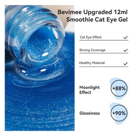 Bevimee Moonlight Cat Eye Gel Nail Polish 12ML Blue Glitter Magnetic Gel Polish Velvet Ceramic Effect Crystal Shimmer Cateye Soak Off Manicure Salon At Home 1Pc