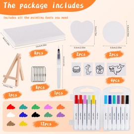 Helmxlnq Magic Puffy Paint,Foam Texture Painting Kit with 12 Markers,16 Foam Texture Paper（4 Sheets with Patterns）,8 Beaded Chains,1 Water-Brush Pen and 1Small Easel,