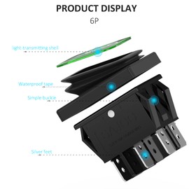 DIYhz 2 Pcs DPST 6 Terminal 2 Position ON/Off Snap in Waterproof Boat Rocker Switch Green Light AC 20A/125V 22A/250V Treadmill, Coffee Pot