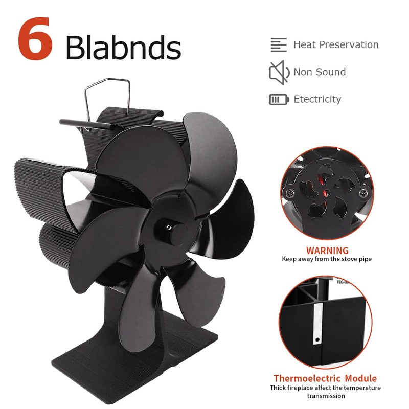 WuYan Stove Fan, Fireplace Tool with 6 Blades, No Electricity,
