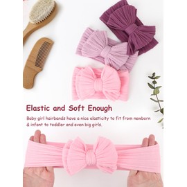 AQOKKA 3 Pcs Baby Bows Headbands Nylon Newborn Baby Headbands Toddler Infant Hairbands with Big Bows for Baby Girl Newborn Essentials