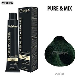 FemMas Haarfarbe Pure & Mix 3x Grün I Professionelle Creme Haarfarbe mit Arganöl, Keratin & Ceramiden I Als dauerhafte Haarfärbung oder Tönung für strahlende, haltbare Farbergebnisse I 100 ml