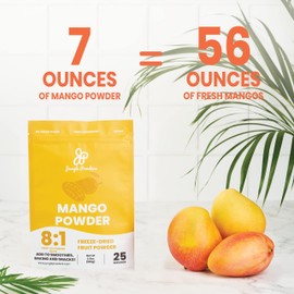 Jungle Powders Freeze Dried Mango Powder 7 Ounce Bag, Fruity Mango Extract For Baking No Sugar Added Dry Mango Powder Juice Additive Free Mangoes Whole Fruit Dried Mango Juice For Smoothie Flavoring