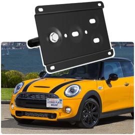 Anti-Theft License Plate Holder Compatible with Mini Cooper R50 R52 R53 R55 R56 R57 R58 R59 2002-2014, Front Tow Hook License Plate Bracket Mounting Kit, No Drill Bumper Frame