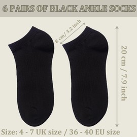 KEYRI 6 Pairs Ankle Socks Sneaker Socks for Women, Trainer Socks No Show Sock Low Cut Unisex Casual Socks Sporty Socks Breathable, Size 36-40 One Size, 6 Black